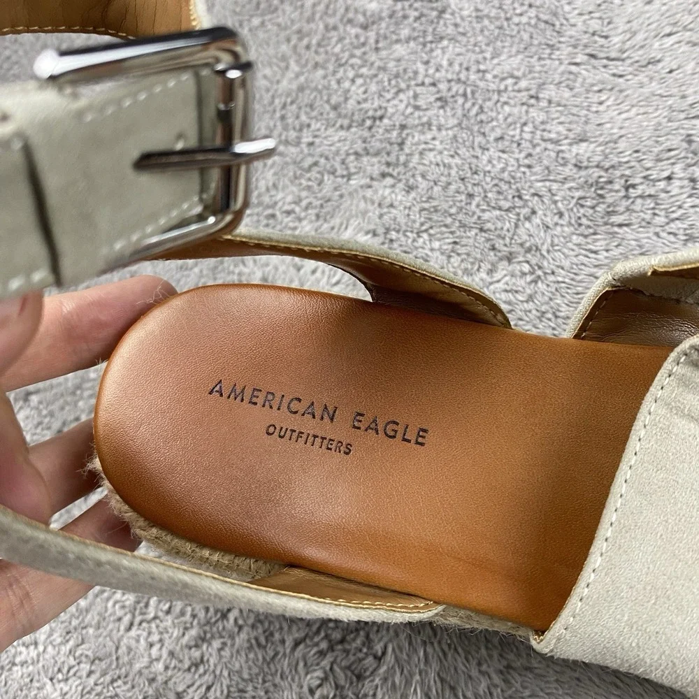 American Eagle Espadrille Platform Sandals  Womens Size 7 Faux Suede Beige